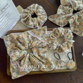 油画香槟玫瑰复古法式 大肠发圈珍珠头绳古典宫廷风优雅高贵发饰女