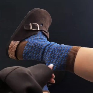 秋冬袜子女双针双路几何中筒袜设计师款 咖色千鸟格堆堆袜复古潮袜