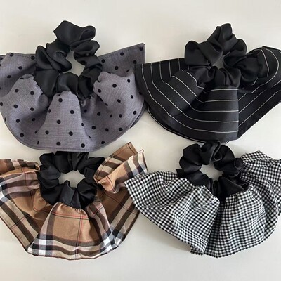 韩国黑色系大号重工裙摆发圈气质条纹网红褶皱头绳精致发绳发饰女