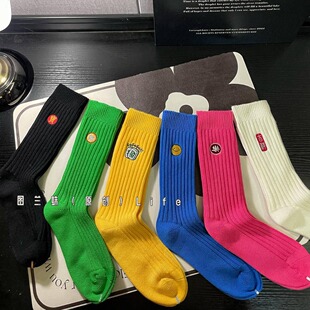 图兰蛛原创设计秋冬新款袜子女双针刺绣堆堆袜个性潮袜百搭中筒袜