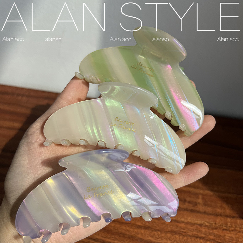 韩版France醋酸发抓ins法式彩虹条纹夏后脑勺抓卡盘发鲨鱼夹