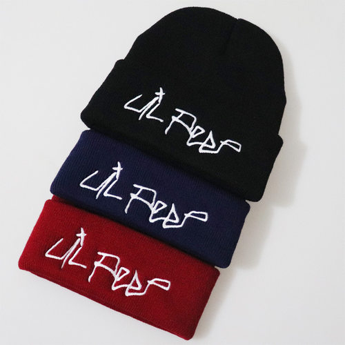 欧美风嘻哈明星同款Lil Peep刺绣针织帽套头帽毛线帽冷帽beanie
