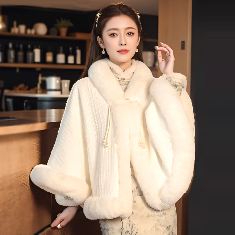 加绒厚斗篷披肩女旗袍披风外搭