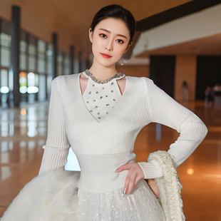轻奢重工镶钻修身显瘦长袖毛衣女套头针织衫设计感打底衫上衣内搭