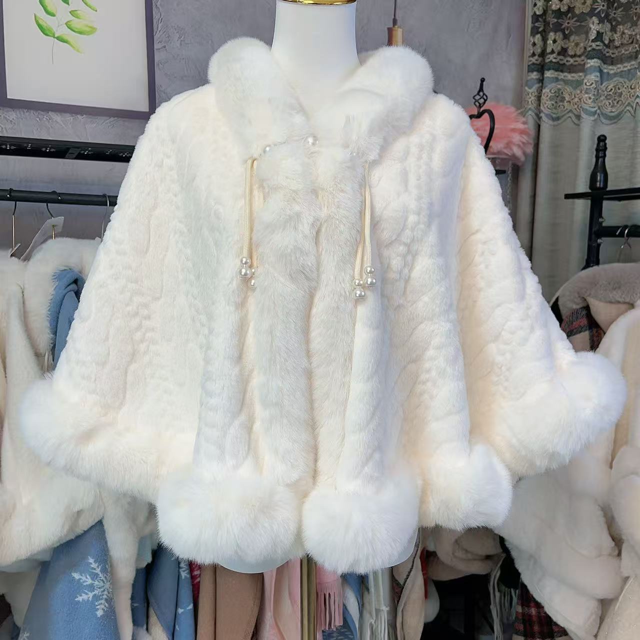 秋冬中国风毛领加绒加厚披肩