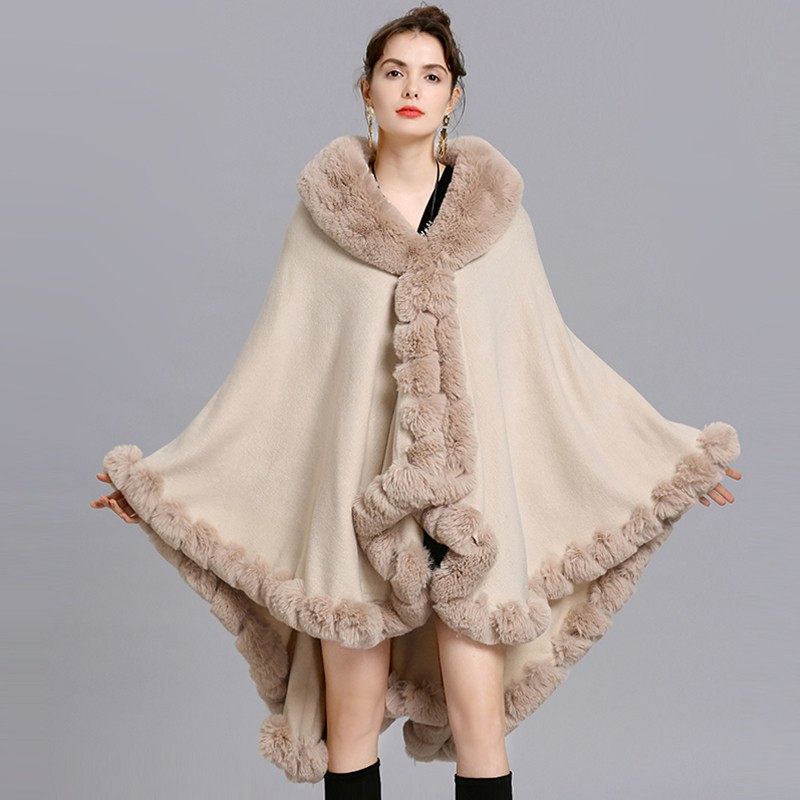 复古加大码宽松不规则仿獭兔毛领斗篷披肩女中长款纯色披风外套厚,女装/女士精品,毛针织衫,淘宝优惠券,粉丝福利购,淘宝优惠卷