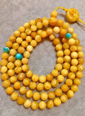 小年份老蜜蜡白花108佛珠 项链 手串 直径8mm36.88克 橘色 稀有