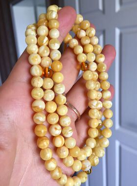 蜜蜡 小年份 氧化色白花108 项链 手串 7mm22.4克 蜡质饱满纹路好