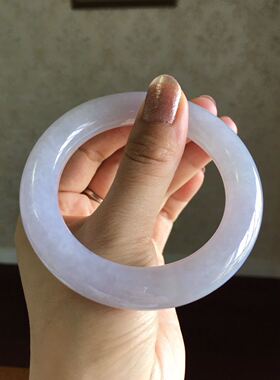 A货天然粗圆条淡紫色手镯