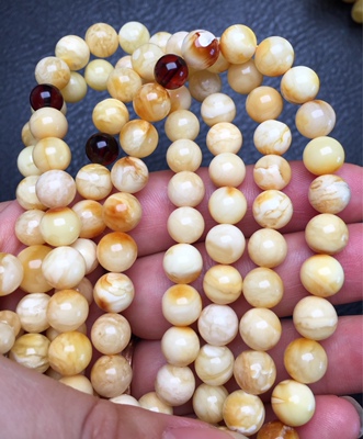特色老花蜡 红皮白花108 项链 手链 蜡质饱满 复古 7.8mm 29.54克