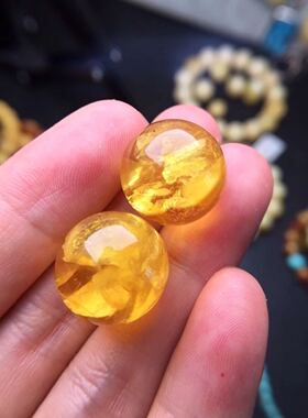 俄料天然炫纹爆花 琥珀 蜜蜡 散珠 对珠  金光闪闪 16.4mm 4.93克