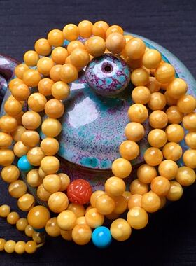 小年份 白花 老蜜蜡 108 7mm 26.26克  氧化厚实 诱人橘黄 纹路美