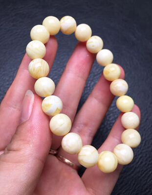 俄料 白花蜡 白蜡 蜜蜡 手串 9.3mm 9.15克 蜡质饱满材质好