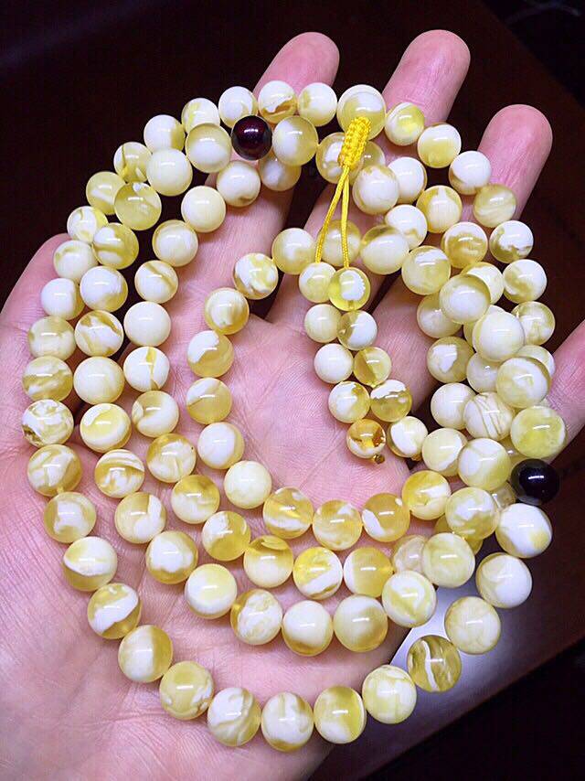 惊鸿一瞥 俄料 金瓷白 金绞白108 手串 项链 8.5mm  41.9克  珍藏