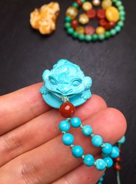 原矿绿松石金蟾旺财运蓝色项链