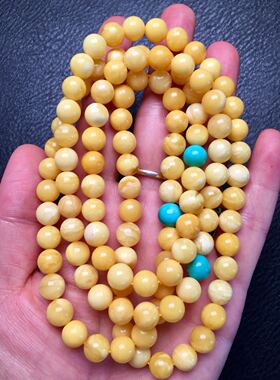 小年份 老蜜蜡 白花108佛珠 项链 氧化层厚实 温润 8mm 35.87克