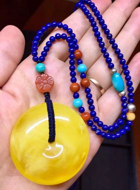 南红俄料蜜蜡鸡油黄毛衣链平安扣