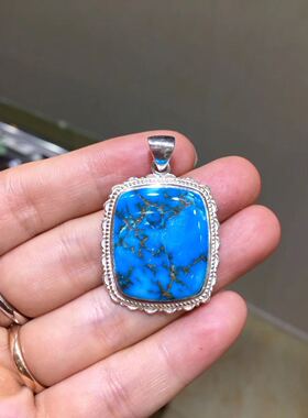 原矿绿松 云盖寺 暴力蓝  925纯银玉化高瓷蓝牌子 美如画 11克