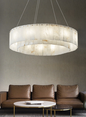 全铜客厅吊灯新中式现代中国风大气卧室灯别墅西班牙云石饭厅灯具