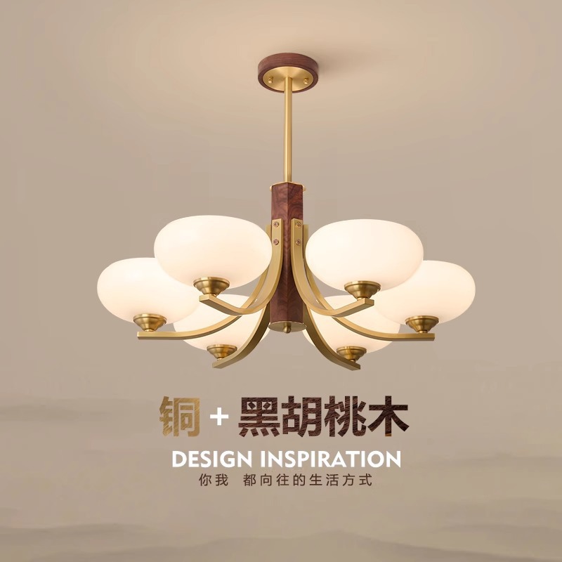 全铜美式中古实木吊灯卧室餐厅灯