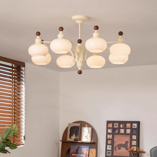 宋氏美学风白色奶油风客厅卧室吊灯中古主灯胡桃木美拉德大厅吊灯