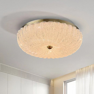 卧室吸顶灯轻奢美式水晶灯圆形南瓜灯新款主卧书房护眼led玻璃灯