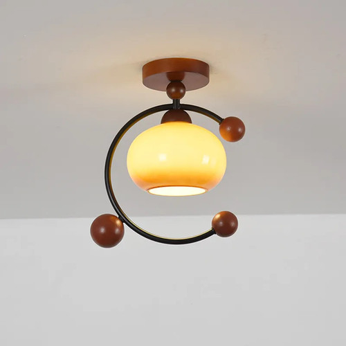 中古风胡桃木纹吸顶灯玄关过道灯