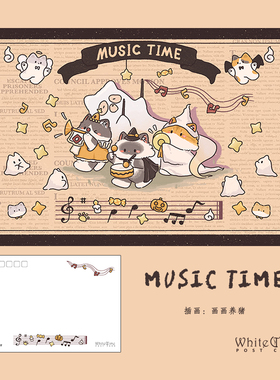 White Time 原创 插画明信片 猫咪 Music Time 单张售