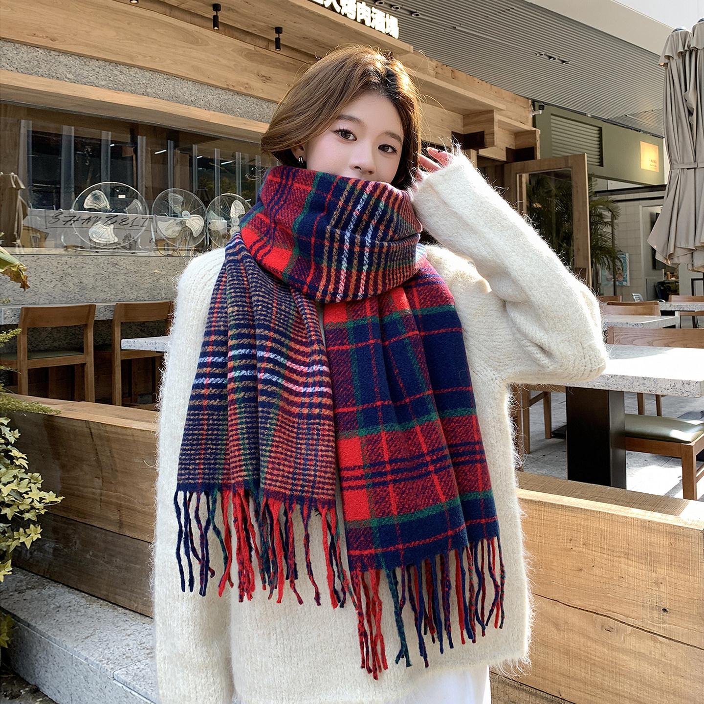 格子围巾女秋冬季百搭韩版流苏加厚保暖2025年新款情侣围脖大披肩