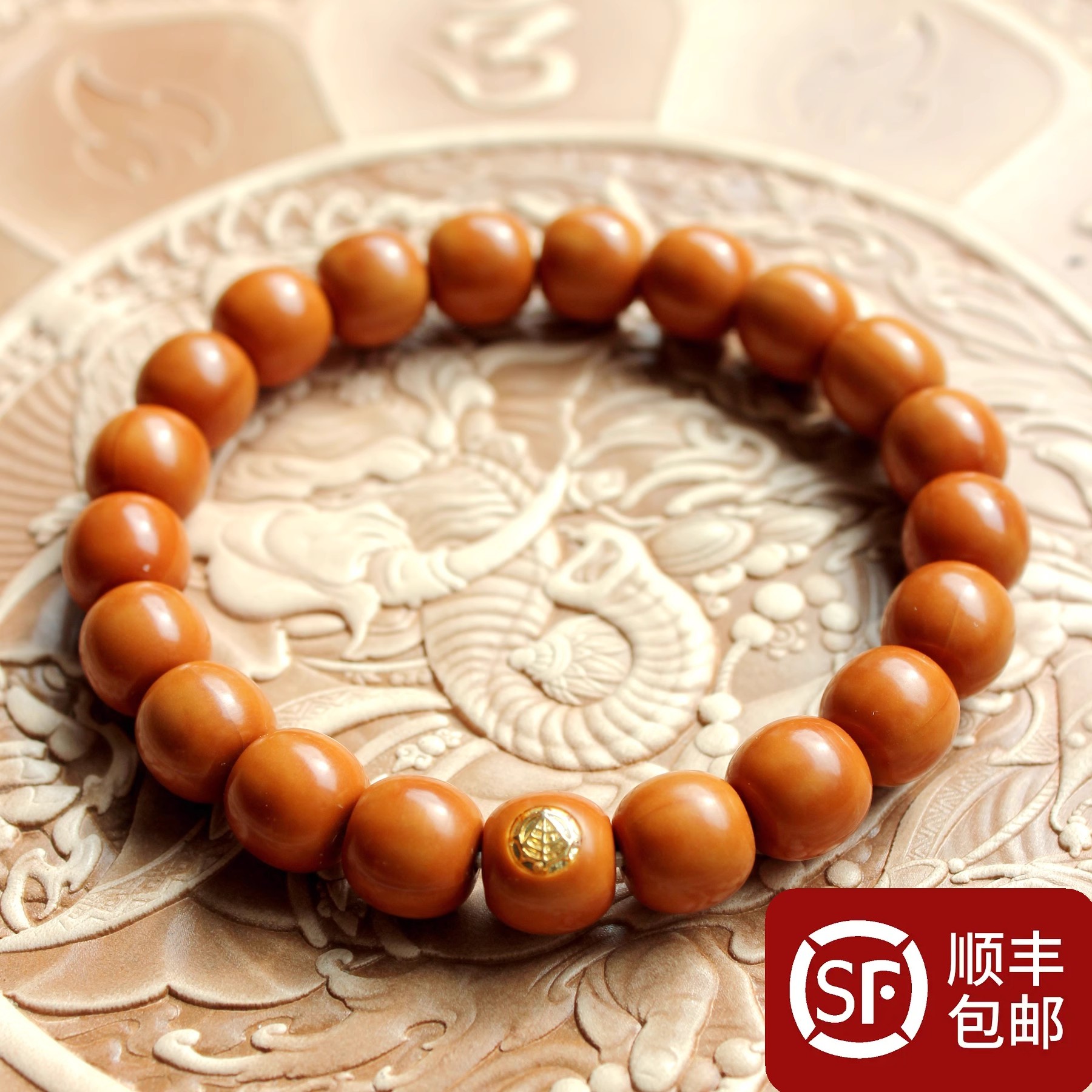 天然金丝猴头核桃文玩雕刻手串 老型桶珠圆珠小核桃佛珠手链