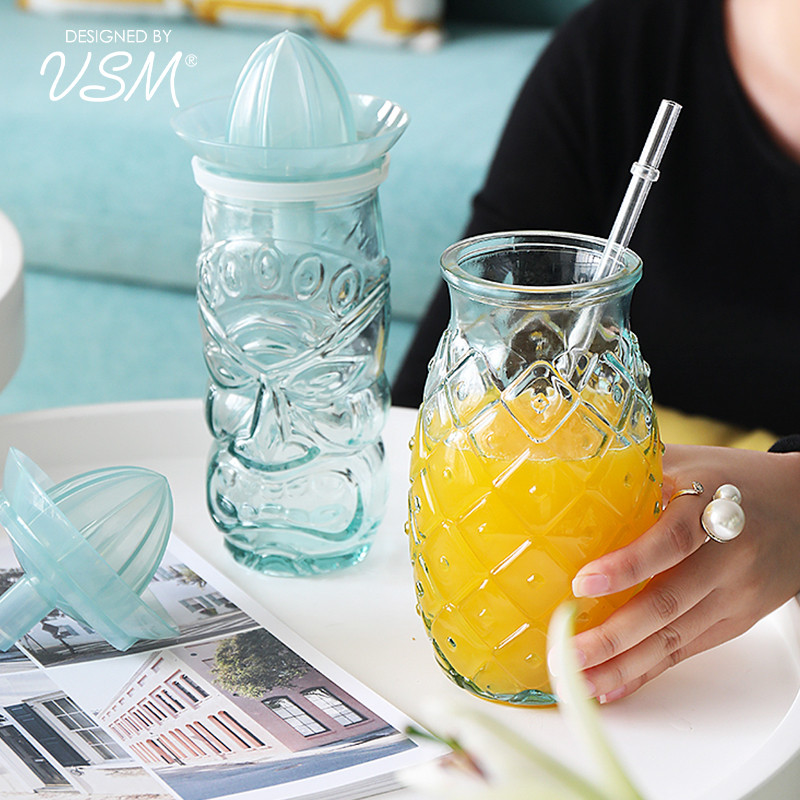 西班牙进口手工玻璃简约榨汁吸管杯儿童家用便携果汁杯运动员水杯