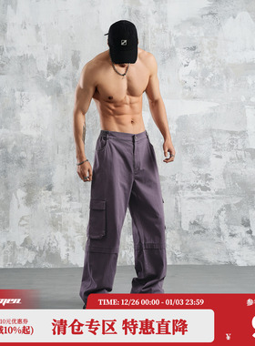 鹿家门2025新款原创紫色工装裤男款春秋男士潮流宽松直筒休闲裤