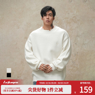 复古休闲针织衫 鹿家门破洞套头圆领毛衣秋冬季 宽松美式 时尚 男士