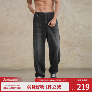 男 秋季 鹿家门2025新款 痞帅高级感原创设计感黑灰色直筒廓形牛仔裤