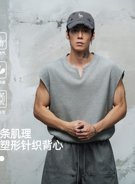 鹿家门亲肤坑条针织背心夏季