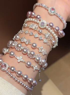 曼塔玫瑰镶钻珍珠手链精致优雅日常通勤百搭手环轻奢高级感手饰女