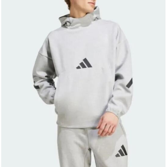 阿迪达斯运动宽松印花连帽套头