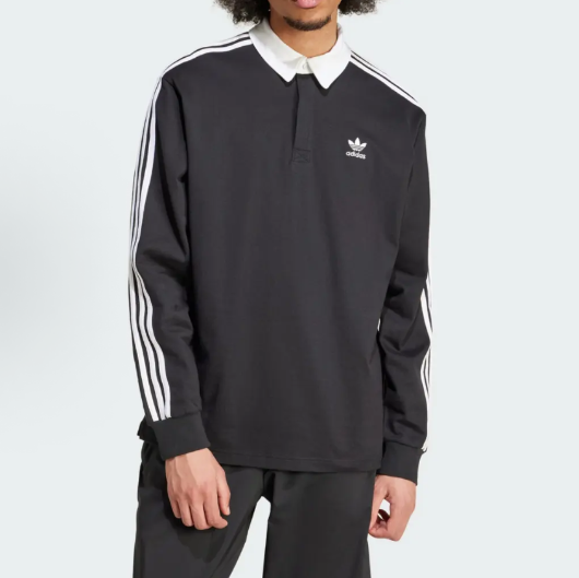 adidasoriginals复古美式条纹学院风套头长袖Polo衫男黑色 IZ4806