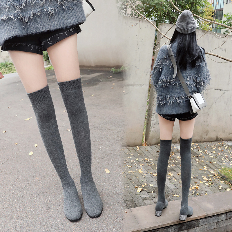 香港长筒靴女过膝2024新款秋冬袜靴灰色百搭长靴子网红瘦瘦鞋长靴