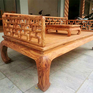越南黄花梨木曲尺围格万字格罗汉床明式红木家具定制远山家具光身
