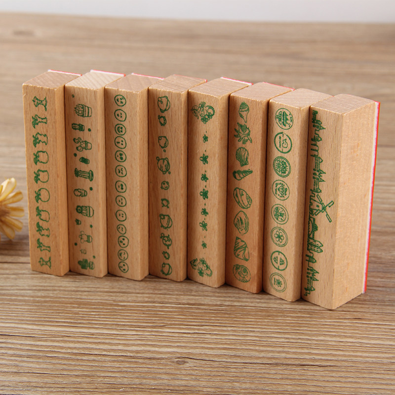 韩国文具 可爱精美木质花腰长款印章 diy卡通手账学生创意素材 图