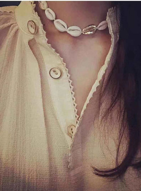 泫雅同款小贝壳项链韩国饰品纯手工制作锁骨链chock短款挂脖颈链