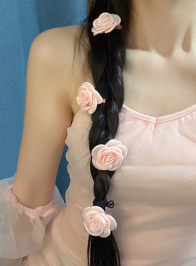甜美少女桔粉色花朵小发夹头饰女