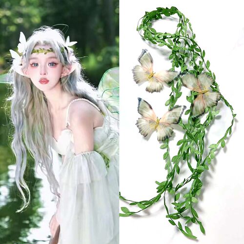 精灵发饰绿叶藤条发带大蝴蝶发夹
