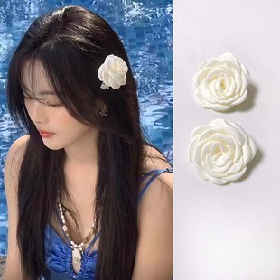 杨超越同款白色花朵头花发饰布艺发夹侧边夹刘海夹发卡子少女头饰