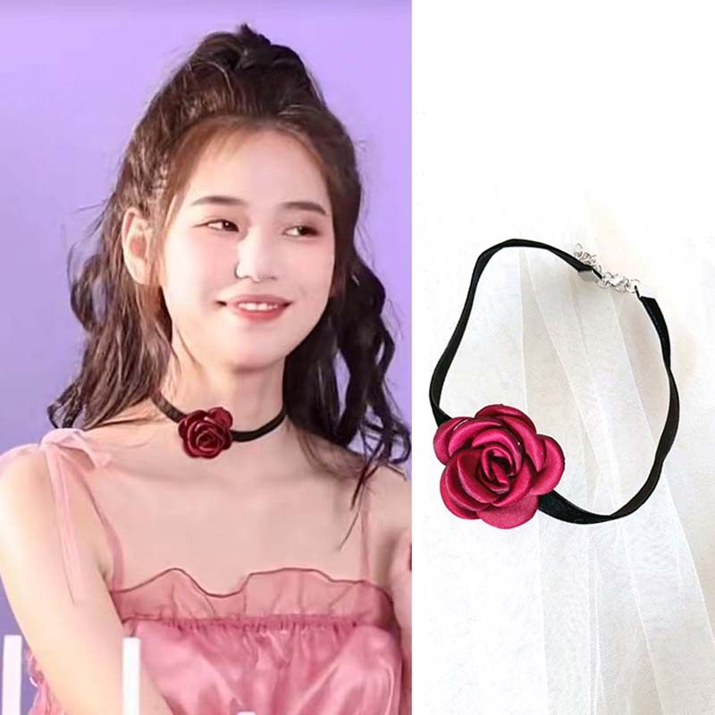 网红同款红色玫瑰花朵项链锁骨链