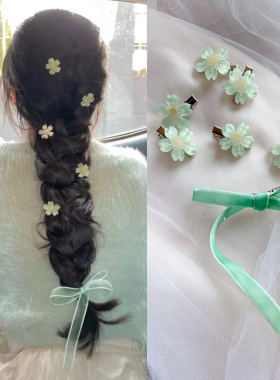 夏日小清新绿色樱花发夹小发卡子甜妹少女心花朵头饰网红编发饰品