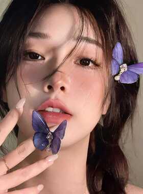 超仙古风发饰高级感紫色蝴蝶发夹小众设计感侧边夹气质卡子小顶夹