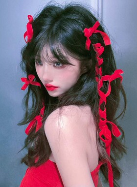 甜妹发饰新年红色丝绒蝴蝶结发夹