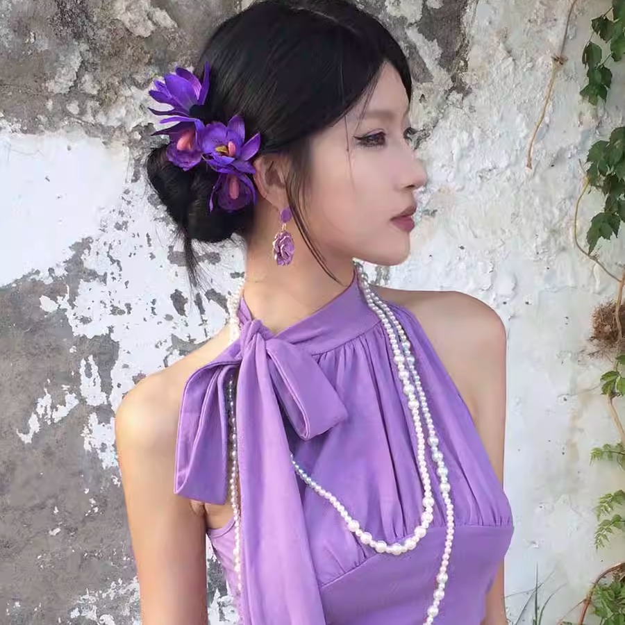 韵味紫色系博主同款花花发夹侧夹